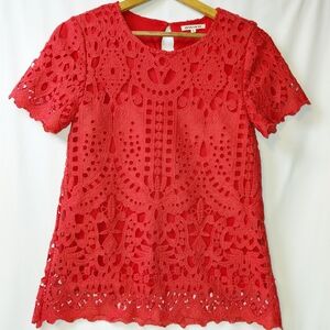 JessaKae Eyelet Lace Top Women's Size Small Coral Red